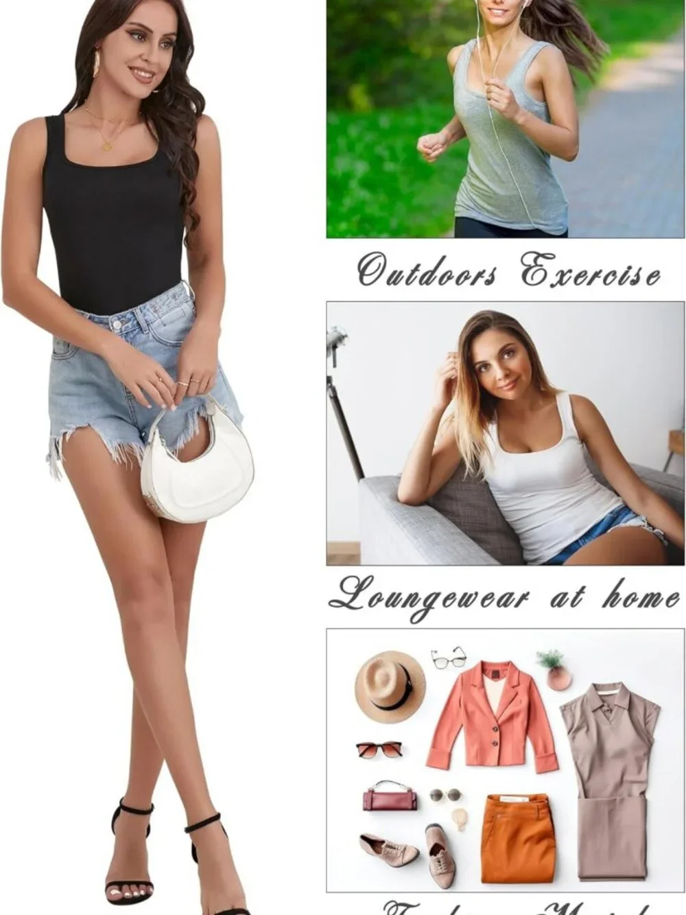 5 Pcs Women's Square Neck Sleeveless Tank Tops - Basic Undershirts for Layering